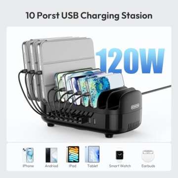 10 Ports USB Charging Station - 120W for Multiple Devices