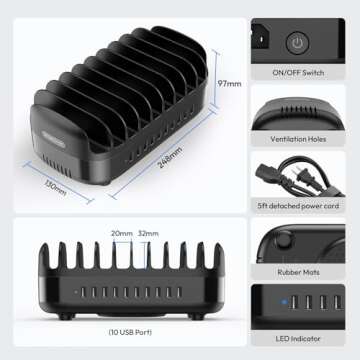 10 Ports USB Charging Station - 120W for Multiple Devices