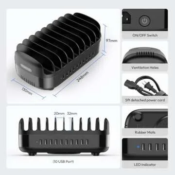 10 Ports USB Charging Station - 120W for Multiple Devices