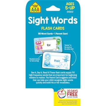 School Zone - Sight Words Flash Cards - Ages 5 and Up, Kindergarten to 1st Grade, Phonics, Beginning...