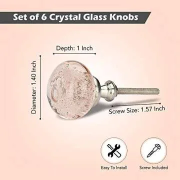 Perilla Home Decorative Pink Crystal Knobs Set of 6