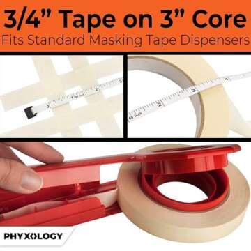 Phyxology Supply 3/4 in Pro-Grade Masking Tape. 60 Yard Roll 4 Pack = 240 Yards of Multi-Use, Easy Tear Removable Tape. Great for Labeling, Painting, Packing and More. Adhesive Leaves No Residue!