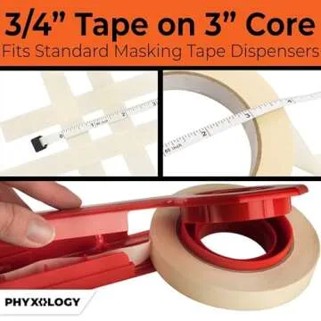 Phyxology Supply 3/4 in Pro-Grade Masking Tape. 60 Yard Roll 4 Pack = 240 Yards of Multi-Use, Easy Tear Removable Tape. Great for Labeling, Painting, Packing and More. Adhesive Leaves No Residue!