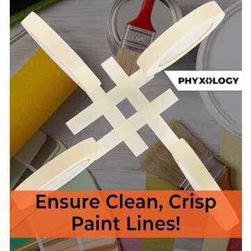 Phyxology Supply 3/4 in Pro-Grade Masking Tape. 60 Yard Roll 4 Pack = 240 Yards of Multi-Use, Easy Tear Removable Tape. Great for Labeling, Painting, Packing and More. Adhesive Leaves No Residue!