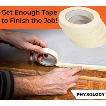 Phyxology Supply 3/4 in Pro-Grade Masking Tape. 60 Yard Roll 4 Pack = 240 Yards of Multi-Use, Easy Tear Removable Tape. Great for Labeling, Painting, Packing and More. Adhesive Leaves No Residue!