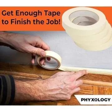 Phyxology Supply 3/4 in Pro-Grade Masking Tape. 60 Yard Roll 4 Pack = 240 Yards of Multi-Use, Easy Tear Removable Tape. Great for Labeling, Painting, Packing and More. Adhesive Leaves No Residue!