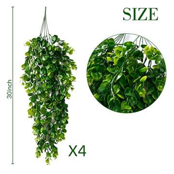Sggvecsy 4 Pack Artificial Eucalyptus Plants UV Resistant Plastic Hanging Decor for Indoor Outdoor Walls, Weddings, Patios, Porches