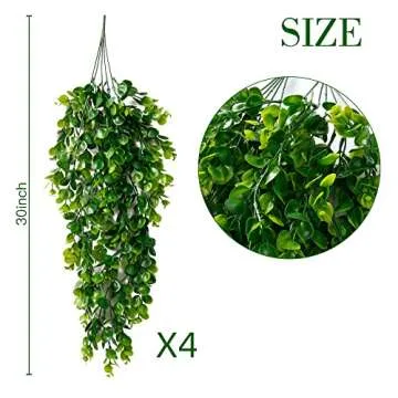 Sggvecsy 4 Pack Artificial Eucalyptus Plants UV Resistant Plastic Hanging Decor for Indoor Outdoor Walls, Weddings, Patios, Porches