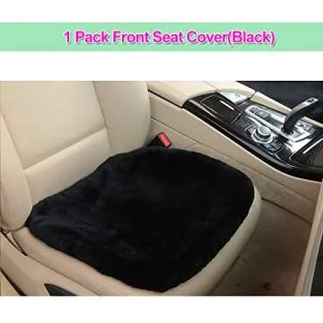 OGLAND 20 inchs Fluffy Genuine Australia Sheepskin Car Seat Cover for Auto Interior Accessories with Soft Fuzzy Wool Natural Fur Non-Slip (Black, Front)
