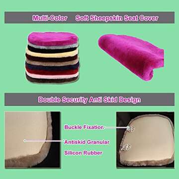 OGLAND 20 inchs Fluffy Genuine Australia Sheepskin Car Seat Cover for Auto Interior Accessories with Soft Fuzzy Wool Natural Fur Non-Slip (Black, Front)