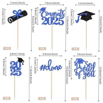 36 PCS 2025 Graduation Done Cupcake Toppers Glitter Congrats Class of 2025 Diploma Grad Cap Cupcake Picks So Proud of you Cake Decoratiosn for 2025 Graduation Theme Party Supplies Blue