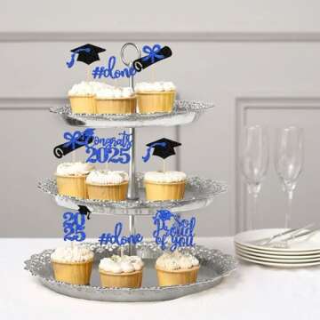36 PCS 2025 Graduation Done Cupcake Toppers Glitter Congrats Class of 2025 Diploma Grad Cap Cupcake Picks So Proud of you Cake Decoratiosn for 2025 Graduation Theme Party Supplies Blue