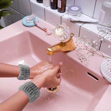 TLUXX 4-Piece Spa Headband & Wristband Set， Reusable Makeup & Skincare Accessories for Face Washing, Preventing Liquid Overflow - Ideal for Women & Girls