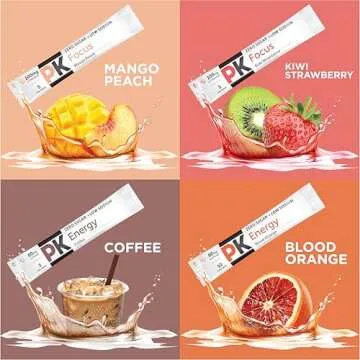 PURE KICK Energy and Focus Singles To Go Drink Mix Variety Pack,Blood Orange, Coffee, Strawberry Kiwi and Peach Mango, 40 Count (Pack - 1)