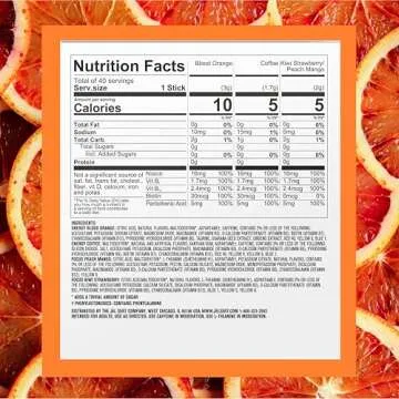 PURE KICK Energy and Focus Singles To Go Drink Mix Variety Pack,Blood Orange, Coffee, Strawberry Kiwi and Peach Mango, 40 Count (Pack - 1)