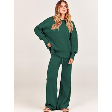 ANRABESS Women 2 Piece Cozy Oversized Sweater Set Green
