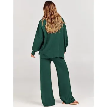 ANRABESS Women 2 Piece Cozy Oversized Sweater Set Green