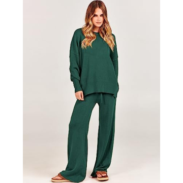 ANRABESS Women 2 Piece Cozy Oversized Sweater Set Green