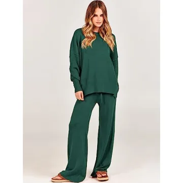 ANRABESS Women 2 Piece Cozy Oversized Sweater Set Green