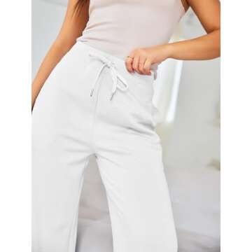 LILLUSORY Women's Wide Leg Sweatpants Casual Trendy Trending 2024 Loose Fit Comfy High Wasited Elastic Waist Jogger Winter Sweat Pants with Pockets White