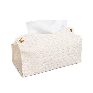 Agirlvct Tissue Box Cover, Modern PU Leather Rectangular Tissue Holder, Weaving Pattern Wipes Holder...