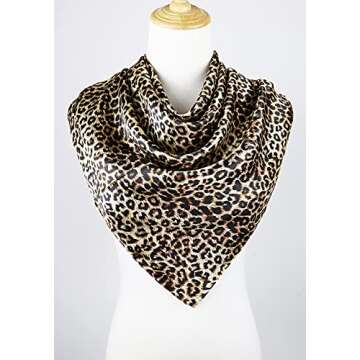 vabovin 35" Fashion Neckerchief Women's Silk Like Big Satin Square Hair Scarf Accessory (Leopard Print)