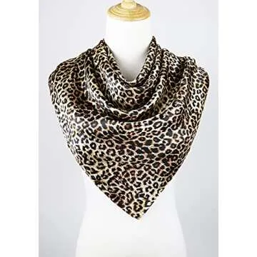 vabovin 35" Fashion Neckerchief Women's Silk Like Big Satin Square Hair Scarf Accessory (Leopard Print)