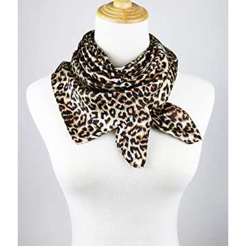 vabovin 35" Fashion Neckerchief Women's Silk Like Big Satin Square Hair Scarf Accessory (Leopard Print)