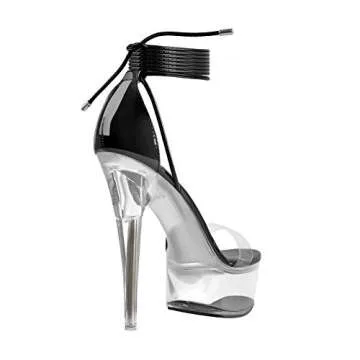 MissHeel Lace Up Platform Heels for Women Clear Dancing High Heels Stiletto Wrap Up Heeled Sandals Black Party Clubbing Heels Size 9
