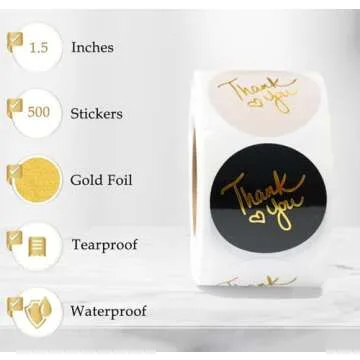 IBAKE Thank You Stickers | Thank You Stickers for Small Business | 500 Self-Adhesive & Waterproof Stickers with Beautiful Design | Strong and Durable (Classic, 1.5 Inch)