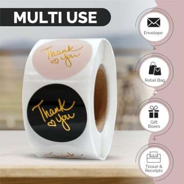 IBAKE Thank You Stickers | Thank You Stickers for Small Business | 500 Self-Adhesive & Waterproof Stickers with Beautiful Design | Strong and Durable (Classic, 1.5 Inch)