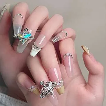 3D Nail Charms, 20pcs Heart Planet Nail Art Rhinestones Shiny Heart Shape Nail Art Diamond Crystal Jewels for Nail Decorations, DIY Nail Art Design Supplies for Women and Girls