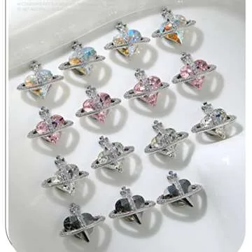 3D Nail Charms, 20pcs Heart Planet Nail Art Rhinestones Shiny Heart Shape Nail Art Diamond Crystal Jewels for Nail Decorations, DIY Nail Art Design Supplies for Women and Girls