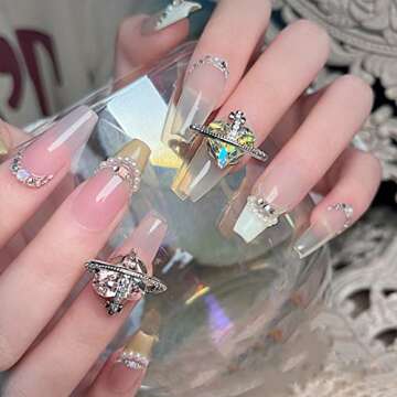 3D Nail Charms, 20pcs Heart Planet Nail Art Rhinestones Shiny Heart Shape Nail Art Diamond Crystal Jewels for Nail Decorations, DIY Nail Art Design Supplies for Women and Girls