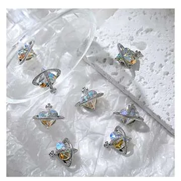 3D Nail Charms, 20pcs Heart Planet Nail Art Rhinestones Shiny Heart Shape Nail Art Diamond Crystal Jewels for Nail Decorations, DIY Nail Art Design Supplies for Women and Girls