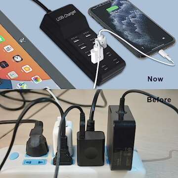 Wyssay USB Charger,50W USB Charging Station with 10-Port (6 USB-A Port & 4 USB-C Port) Compatible wi...