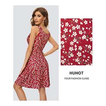 HUHOT Graduation Sun Dresses Women Casual Summer Homecoming Dress Sexy Knee Length Wedding Guest Flo...