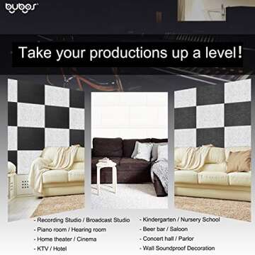 BUBOS Acoustic Panels,12“x12”inch Premium Acoustical wall panel,Better than foam, Decorative Sound Absorbing Panel for walls, Studio Acoustic Treatment. Soundproof wall panel,6Pcs,White