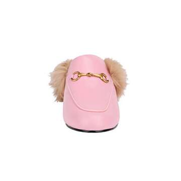 Arqa Fur Mules for Women Comfortable Leather Buckle Mule Flats Furry Padded Backless Loafers Casual Slides Shoes