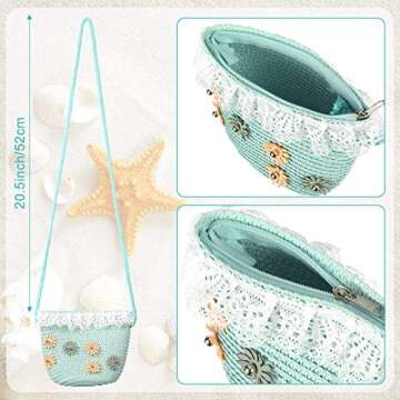 Weewooday 5 Pieces Little Girls Straw Purses Sunflower Straw Shoulder Crossbody Bag Cute Straw Shoul...