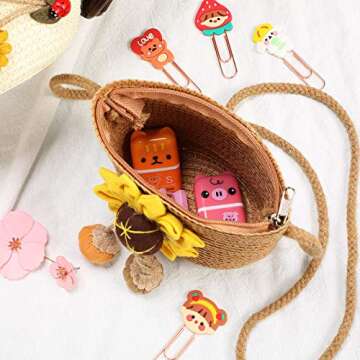 Weewooday 5 Pieces Little Girls Straw Purses Sunflower Straw Shoulder Crossbody Bag Cute Straw Shoulder Bag Girlish Woven Bag for Girls Outdoor Activities, 5 Styles