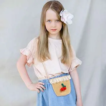 Weewooday 5 Pieces Little Girls Straw Purses Sunflower Straw Shoulder Crossbody Bag Cute Straw Shoulder Bag Girlish Woven Bag for Girls Outdoor Activities, 5 Styles