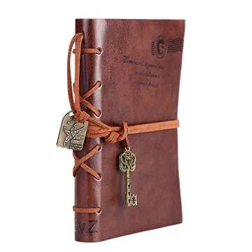 EvZ Leather Writing Journal Notebook, Classic Key Bound Retro Vintage Notebook Diary Sketchbook Gifts with Unlined Travel Journals to Write in for Girls and Boys Notepad Guest Book, Dark Coffee