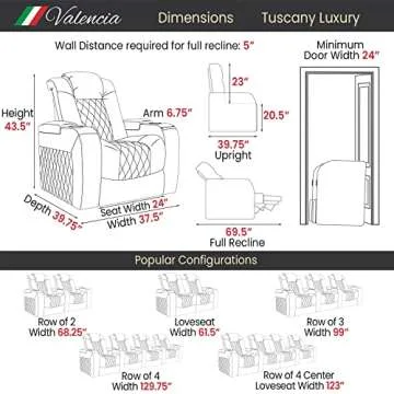 Valencia Tuscany Luxury Edition | Semi-Aniline Italian Nappa Leather 20000, Power Recline, Power Lumbar Support, Power Headrest, Memory Control, RGB Lighting (Row of 4 Loveseat Center, Graphite)