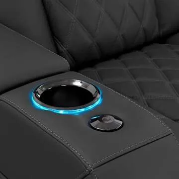 Valencia Tuscany Luxury Edition | Semi-Aniline Italian Nappa Leather 20000, Power Recline, Power Lumbar Support, Power Headrest, Memory Control, RGB Lighting (Row of 4 Loveseat Center, Graphite)