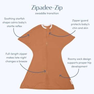 SleepingBaby Zipadee-Zip Transition Swaddle - Cozy Baby Swaddling Blanket with Zipper Convenience - ...