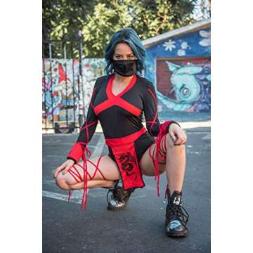 Leg Avenue womens - 3 Piece Dragon Ninja Set Sexy Romper and Face Mask Halloween for Women Adult Sized Costumes, Black/Red, Small US