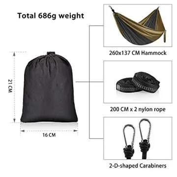 Pobiren Camping Hammocks,Portable Single & Double Hammock with 2 Tree Straps,Ultralight Nylon Parachute Light Weight Backpacking Gear for Outdoor,Indoor,Travel,Beach,Yard,Garden Khaki