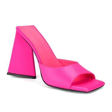 keleimusi Women's Trendy Square Toe Block Heel Dress Mules with Wide Strap