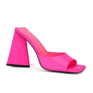 keleimusi Women's Trendy Square Toe Block Heel Dress Mules with Wide Strap